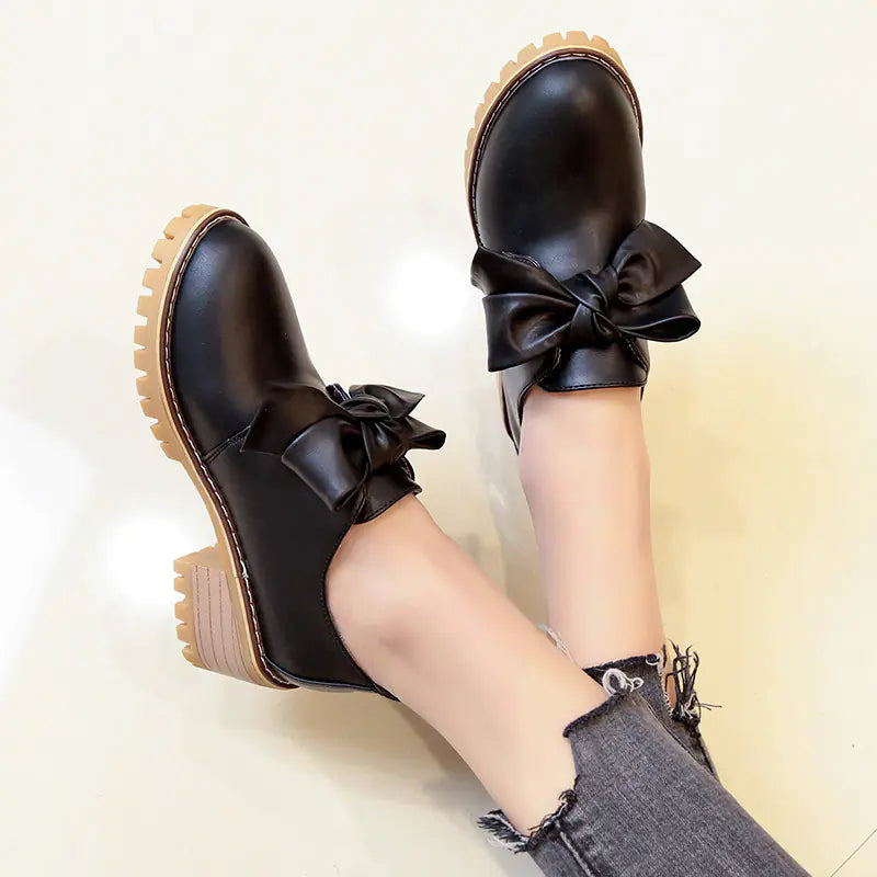 Women's Martin Boots, British Style Chunky Heels, Bow Shoes