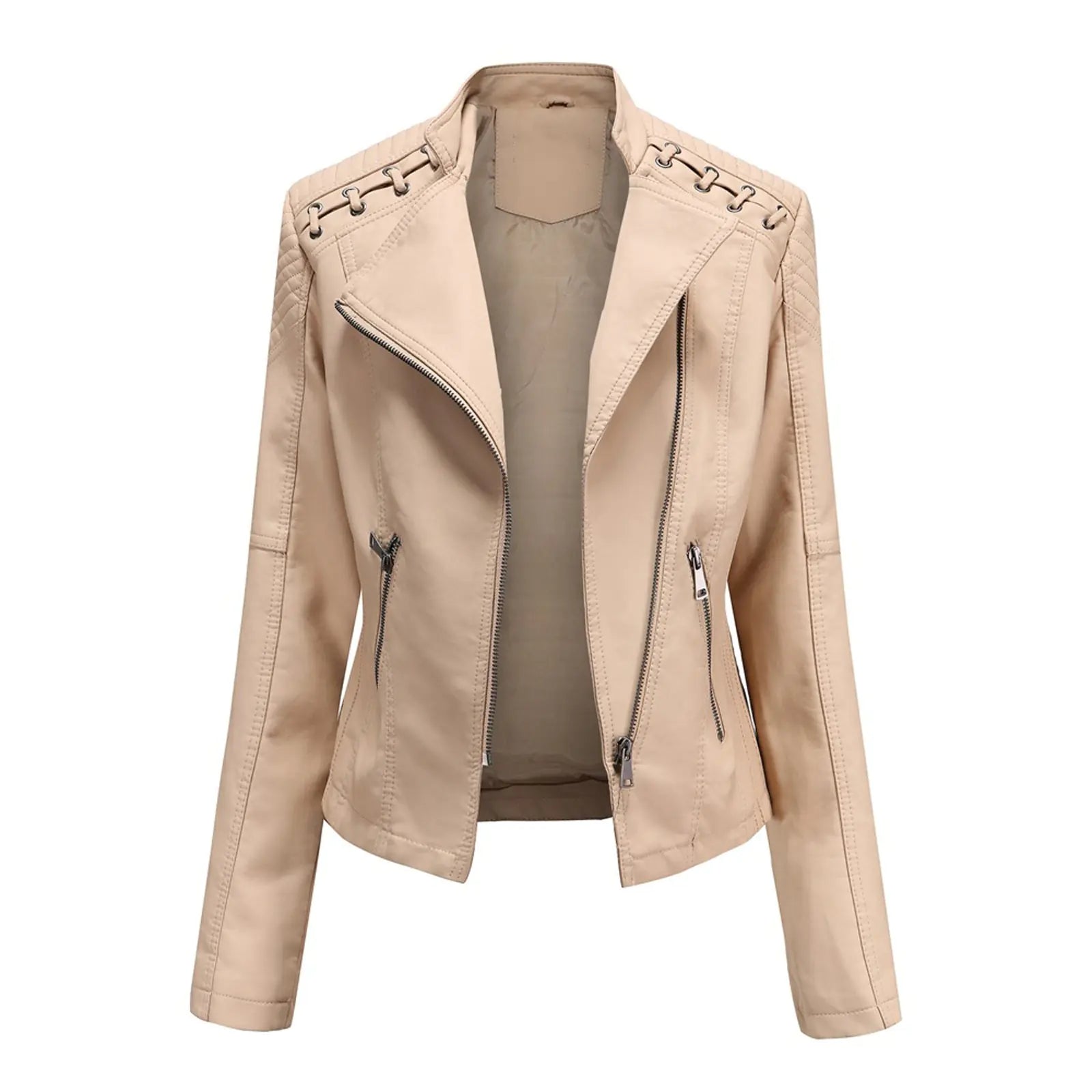New Women's Slim Fit Leather Jacket for Spring/Fall