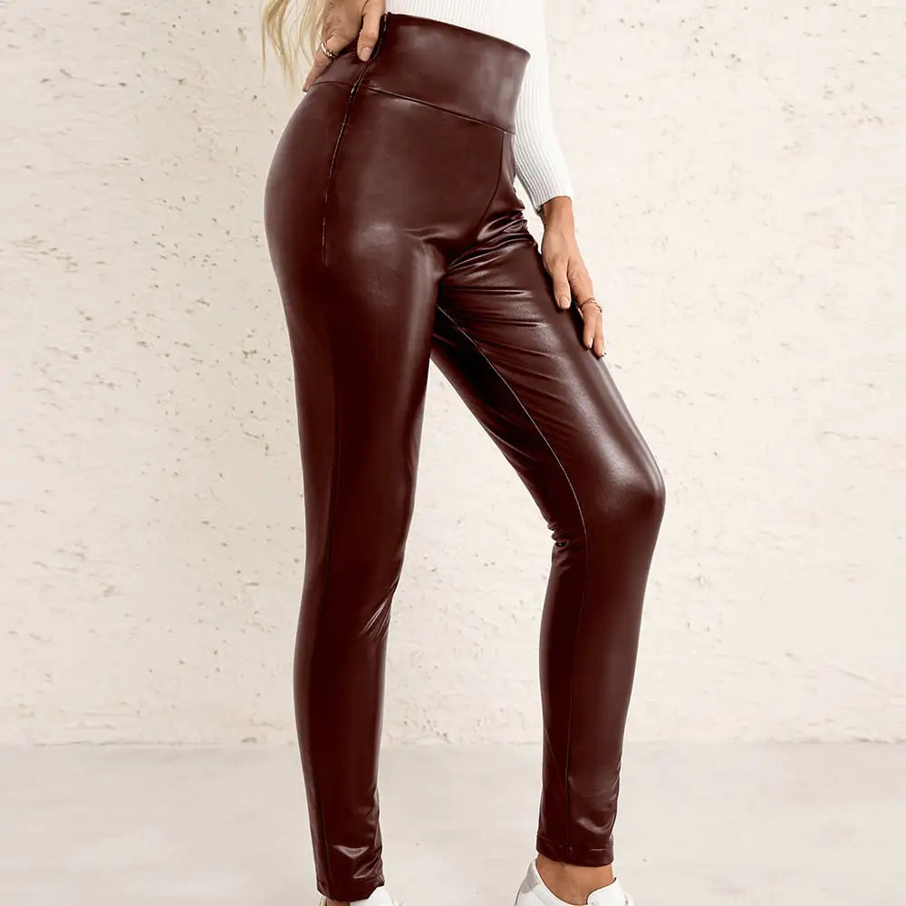Slim High Waist Stretch Leather Pants for Women
