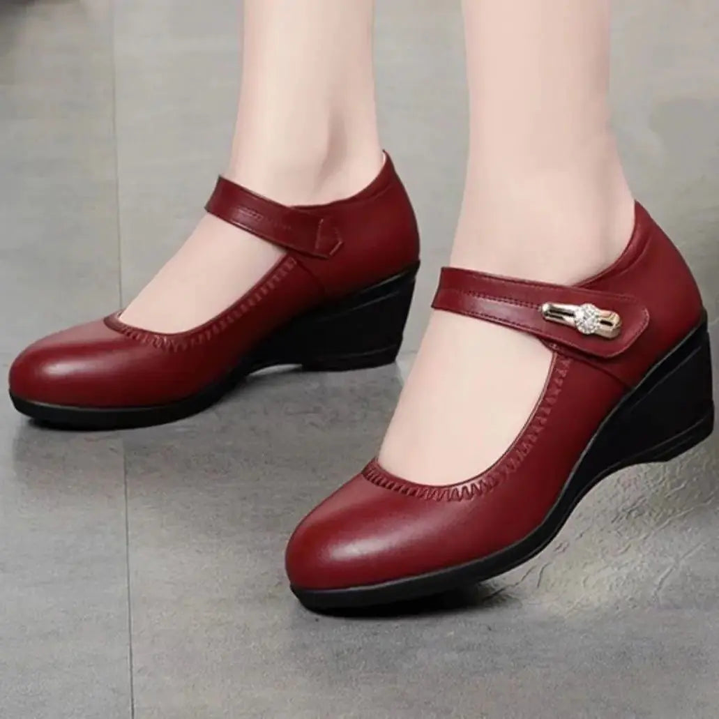 New Women's Leather Wedge Pumps for Spring Autumn