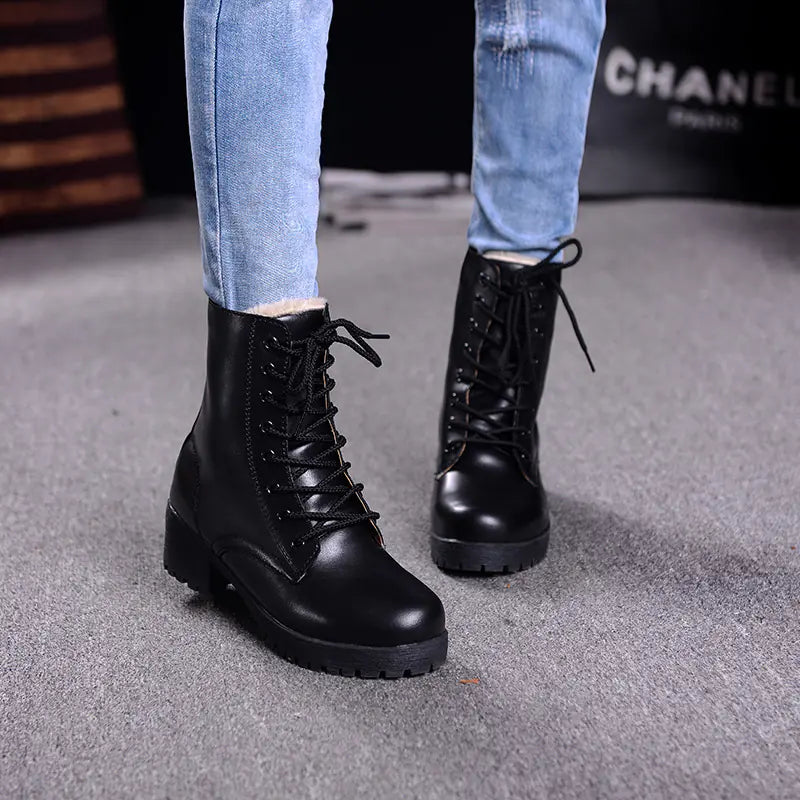 New Women's Genuine Leather Chunky Heel Ankle Boots