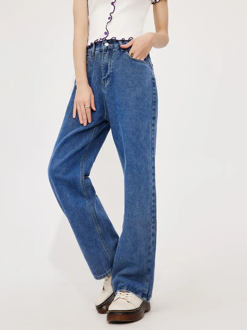 Butterfly Print High Waist Wide Leg Denim Jeans