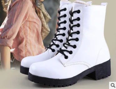 Botines de tacón grueso de cuero genuino para mujer nuevos
