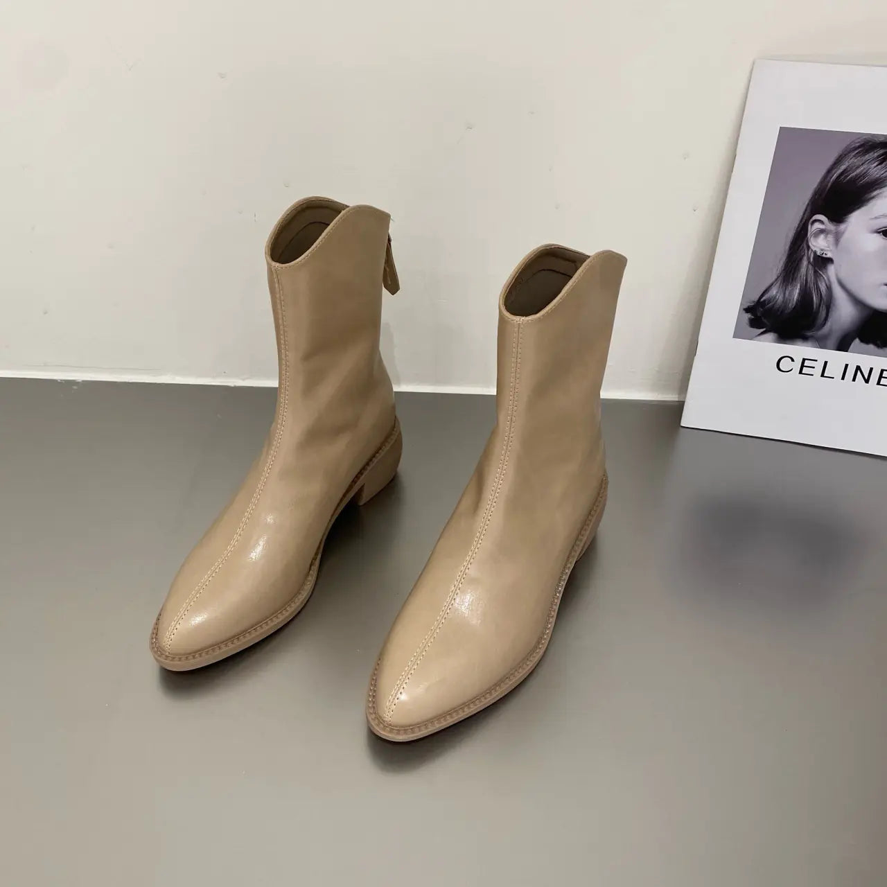 Women's Pointed Toe Ankle Boots with Thick Heels