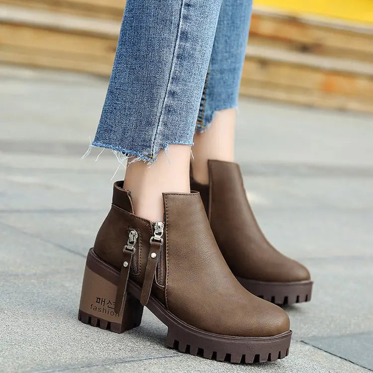 Fall Winter Women's Chunky Heel Ankle Boots