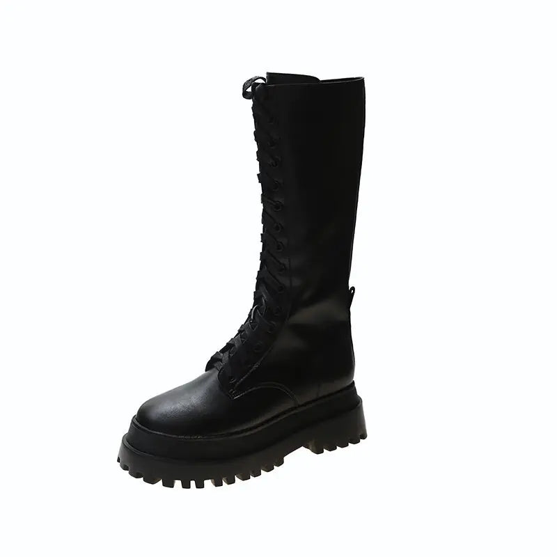 High Top Martin Boots with Lace-Up and Thick Soles