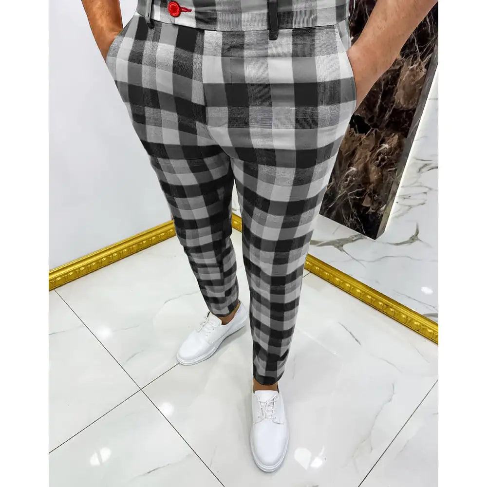 Men's Casual Plaid Pants Trousers