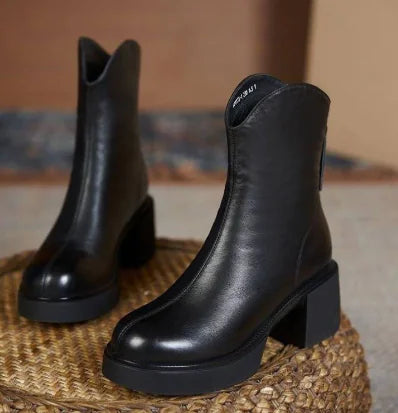 Women's Chunky Heel Ankle Boots (One Pair)