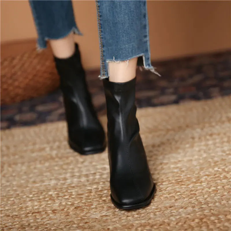 Women's Thick-Heel Square Toe Mid-Calf Martin Boots