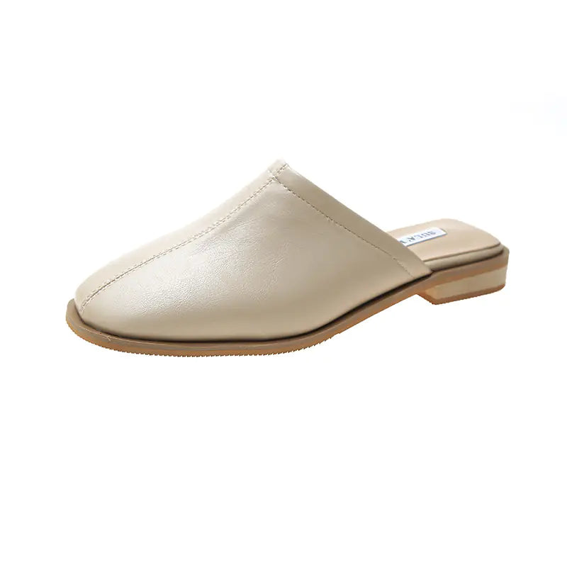Women's Soft Leather Low Heel Baotou Sandals