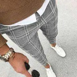 Solid Color Men's Plaid Casual Trousers