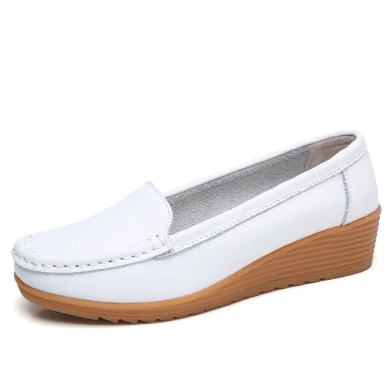 Aier Spring Autumn Women's Wedge Leather Shoes