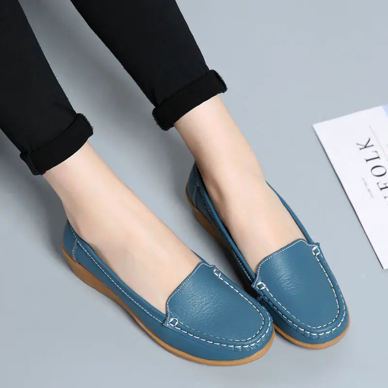 Aier Spring Autumn Women's Wedge Leather Shoes