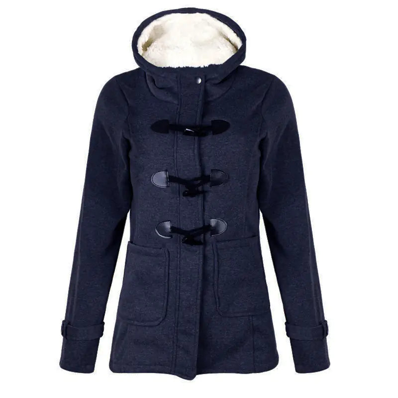 Warm Hooded Wool Double Button Coat for Women