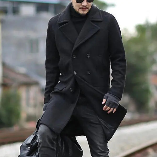 Men's Woolen Trench Coat with Lapel Design