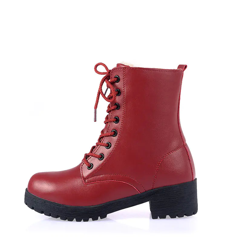 Botines de tacón grueso de cuero genuino para mujer nuevos