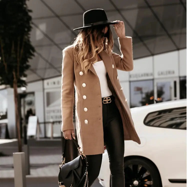Explosive Double-Breasted Woolen Fashion Coat