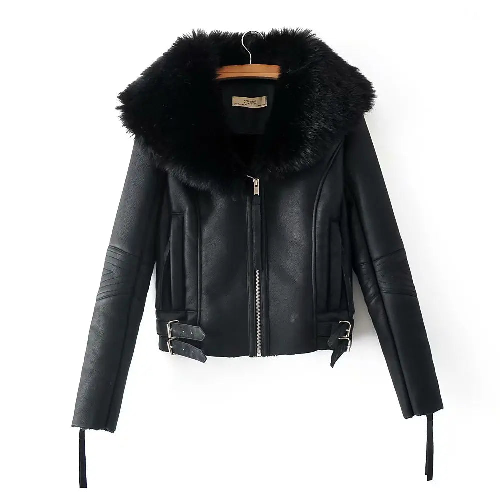 Zipper Slim Fit Short Faux Leather Jacket