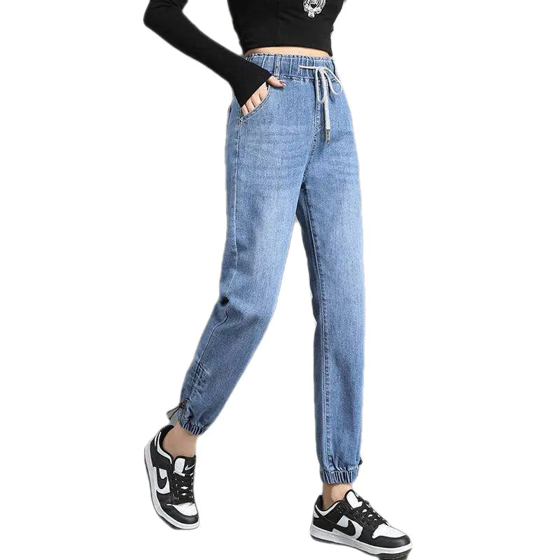 Loose Fit Women's Elastic Waist Denim Harem Pants