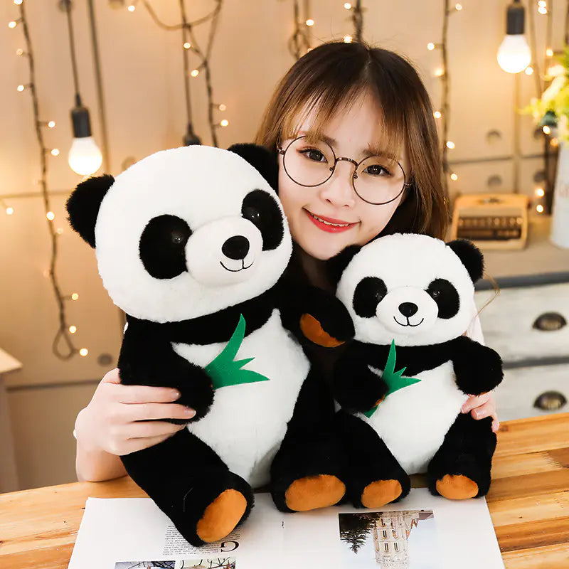 Panda Plush Toy with Bamboo Leaf Design