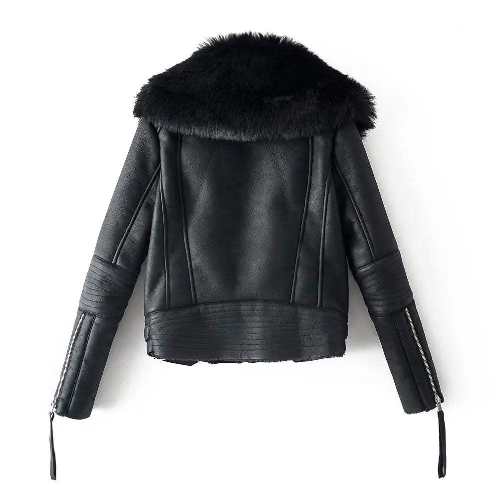 Zipper Slim Fit Short Faux Leather Jacket