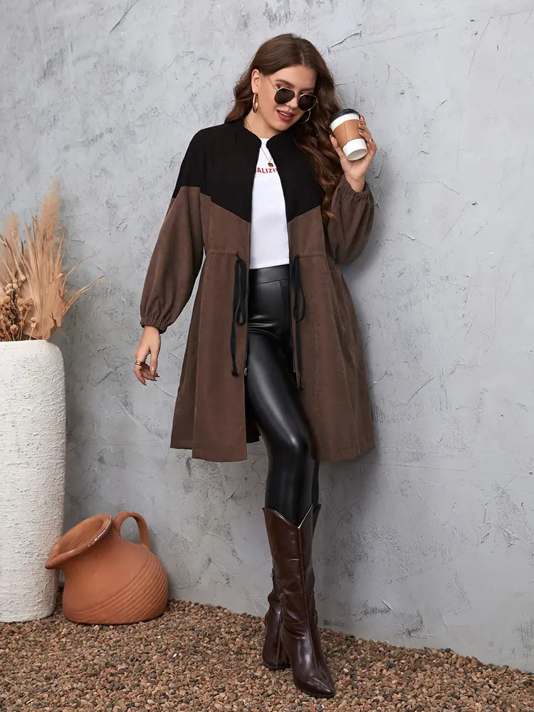 Plus Size Women's Long Casual Solid Color Coat