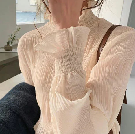 2018 Spring Style Ruffled Collar Chiffon Blouse for Women