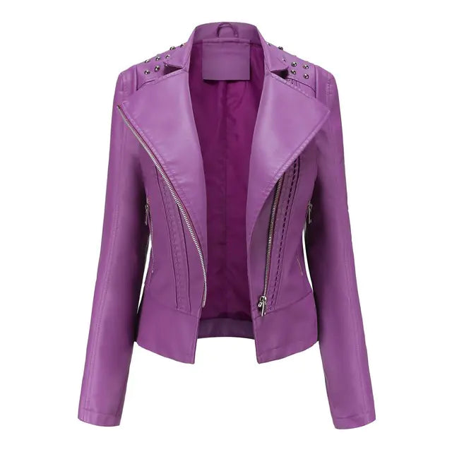 New Women's Slim Fit Leather Jacket for Spring/Fall