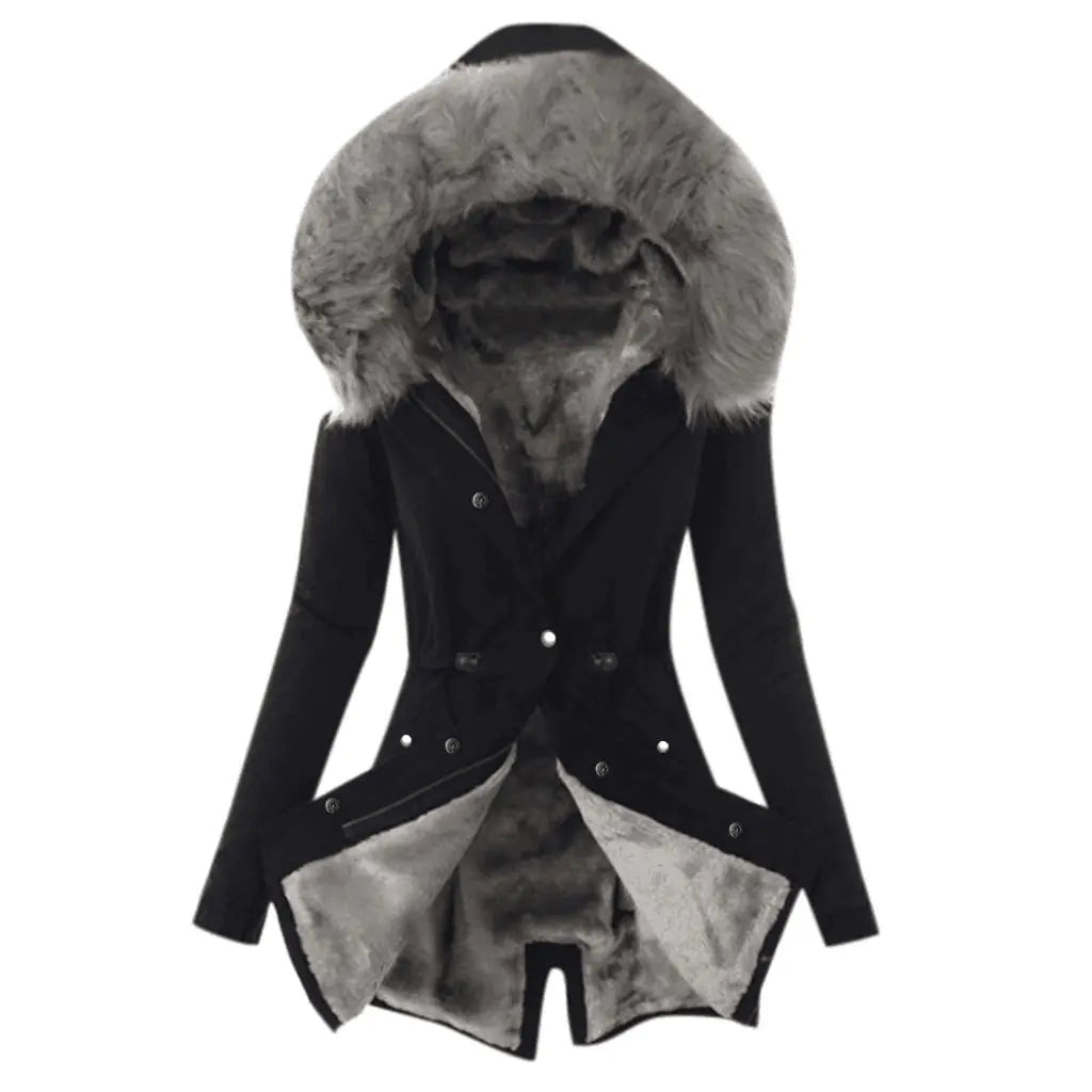 Fleece Lined Hooded Jacket with Drawstring for Women