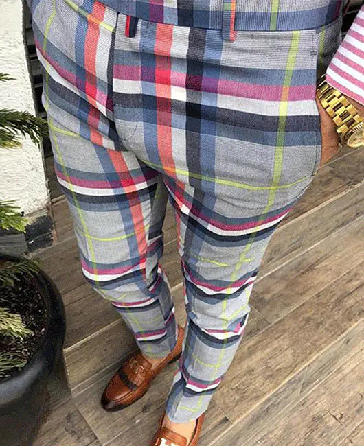 Men's Casual Plaid Print Slim Trousers