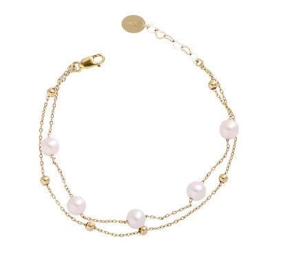 14K Gold-Plated Adjustable Double Layer Pearl Bracelet