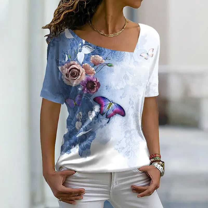 2023 Women's Casual 3D Floral Print Short Sleeve T-Shirt