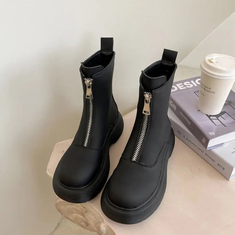 Botas Gris Elefante de Suela Gruesa Estilo Británico