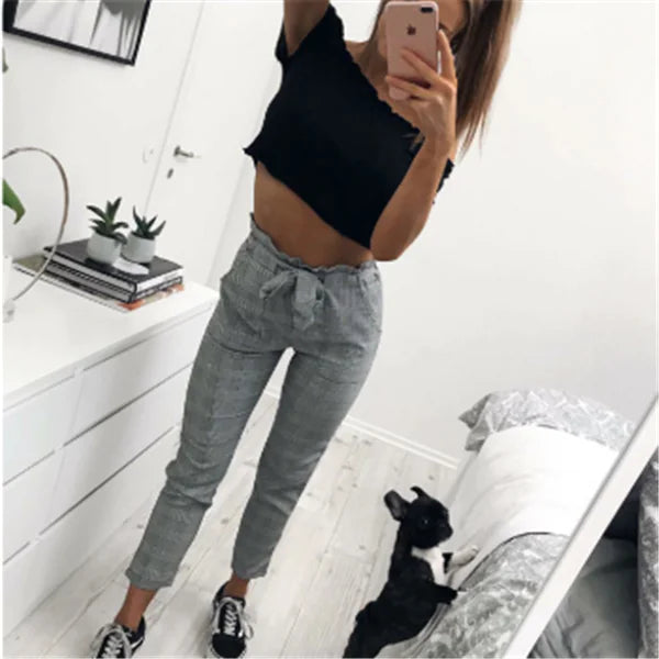 High-Waisted Casual Pants with Tapered Legs