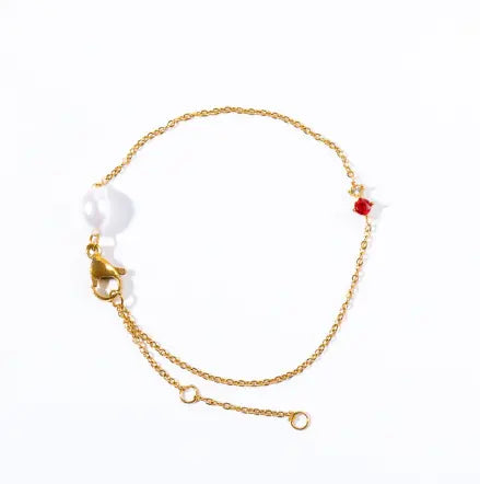 14K Gold-Plated Minimalist Pearl & Emerald Bracelet