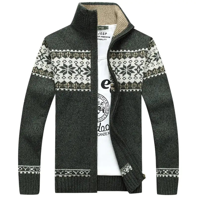 Men's Jacquard Slim Stand Collar Casual Sweater Coat