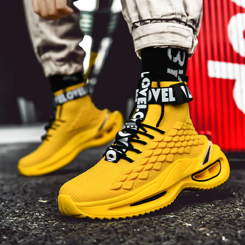 High Top Basketball Sneakers for Men - Black Casual Style