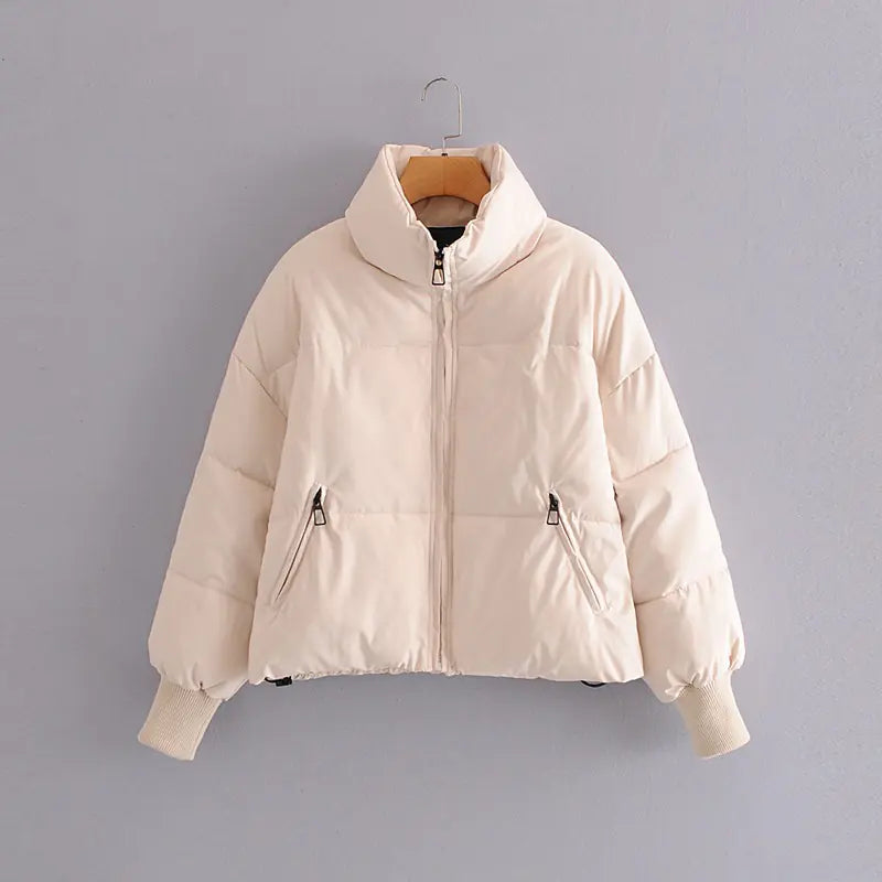 Solid Color Zipper Design Cotton Coat for Women