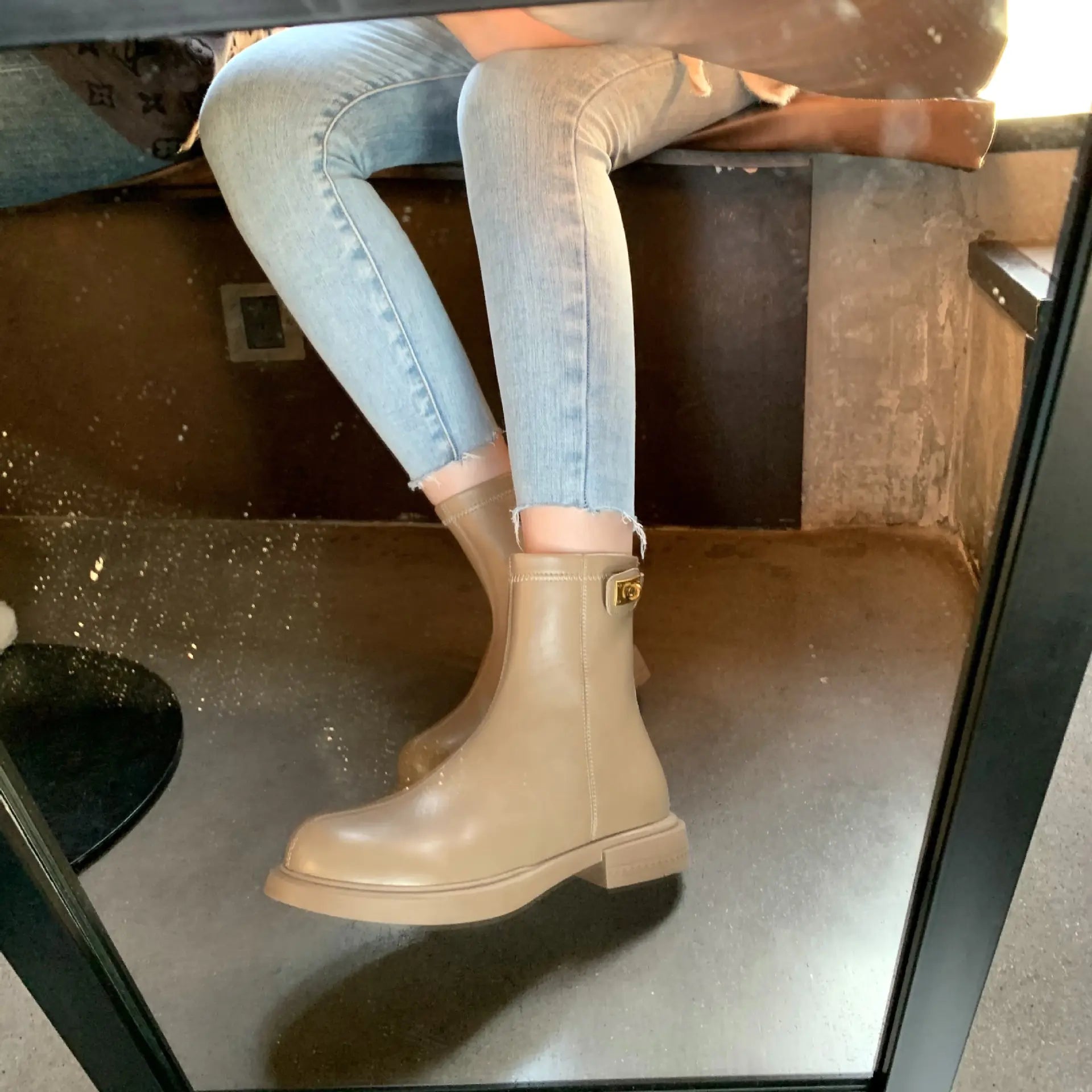 Women's Martin Boots - Velvet, Round Toe, Thick Heel