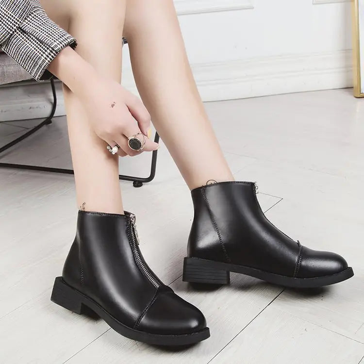 Women's Chunky Heel Ankle Boots - Martin Style