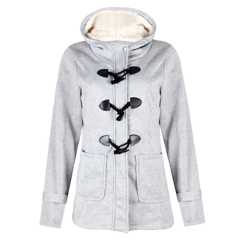 Warm Hooded Wool Double Button Coat for Women