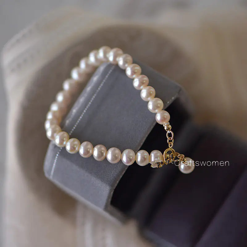14K Gold-Plated Natural Pearl Bracelet with Bulb Charm