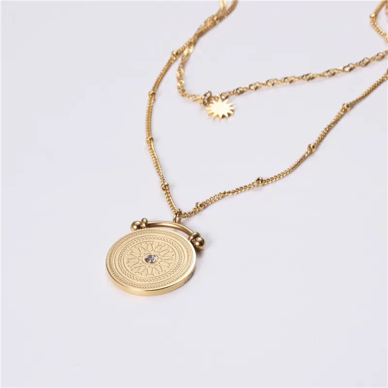 18K Gold-Plated Coin Layered Chain Necklace