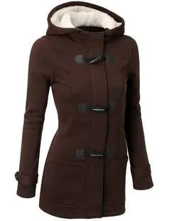 Warm Hooded Wool Double Button Coat for Women