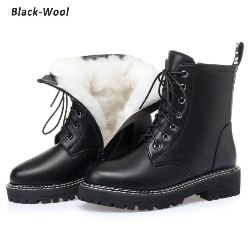 Genuine Leather Women's Chunky Heel Ankle Boots