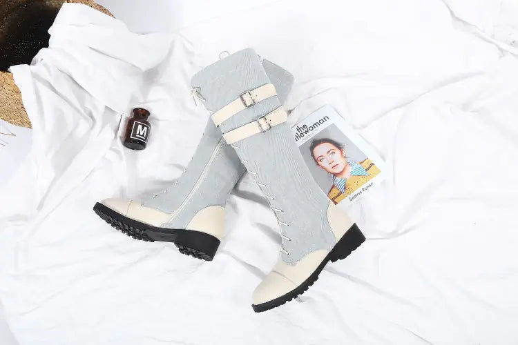 Botas de mezclilla para mujer por encima de la rodilla - Otoño