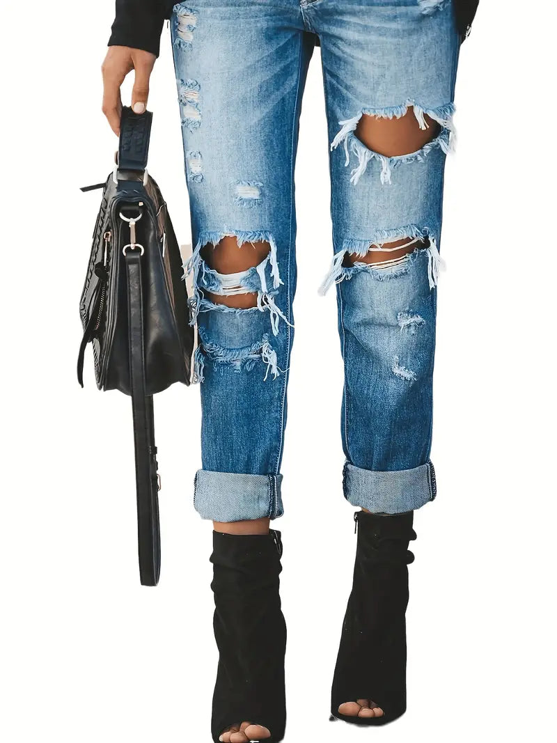 Women's Distressed Denim Cropped & Straight Leg Jeans