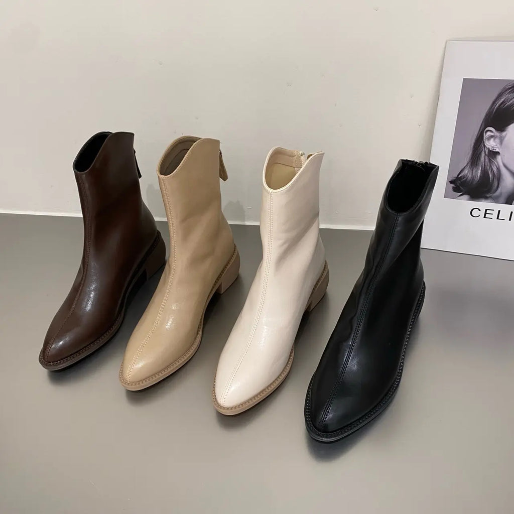 Women's Pointed Toe Ankle Boots with Thick Heels