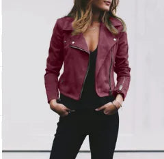 Women's Short Jacket with Lapel and Asymmetrical Zipper