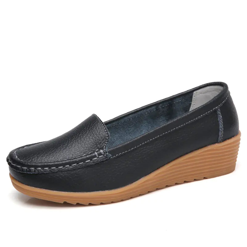 Aier Spring Autumn Women's Wedge Leather Shoes